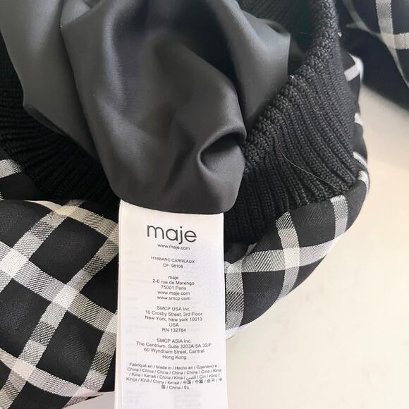 Maje Black White Check Plaid Zip Up Bomber Jacket Women’s Size 36/Small - Picture 8 of 9